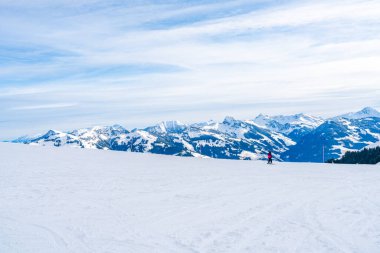Wintry landscape in Austrian Alps in Kitzbuhel. Winter in Austria