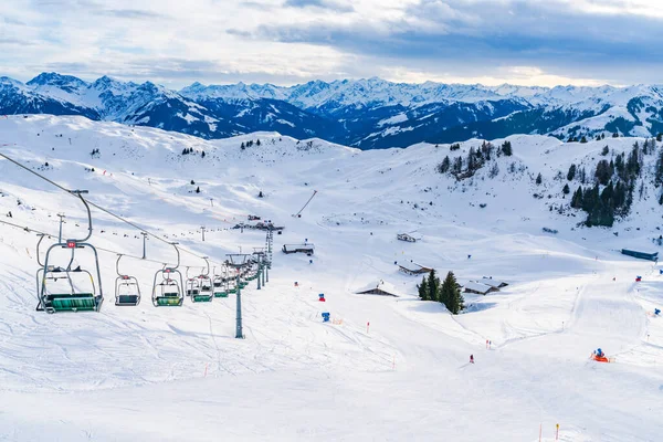 View of wintry landscape from Kitzbuhel Horn mountain in Austrian Alps in Kitzbuhel. Winter in Austria