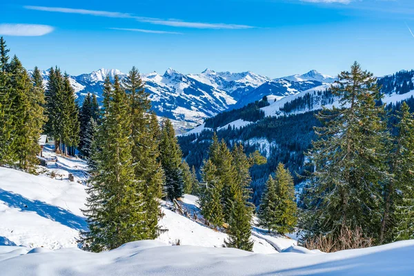Wintry Landscape Hahnenkamm Mountain Austrian Alps Kitzbuhel Winter Austria — Zdjęcie stockowe