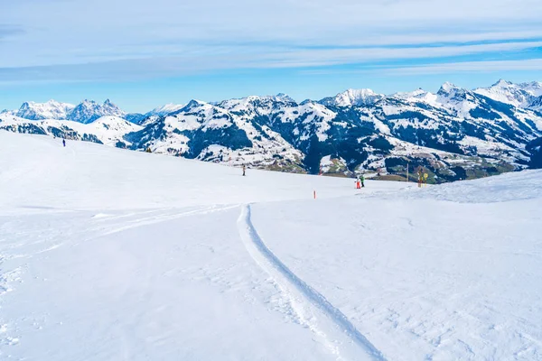 Wintry Landscape Hahnenkamm Mountain Austrian Alps Kitzbuhel Winter Austria — Fotografia de Stock