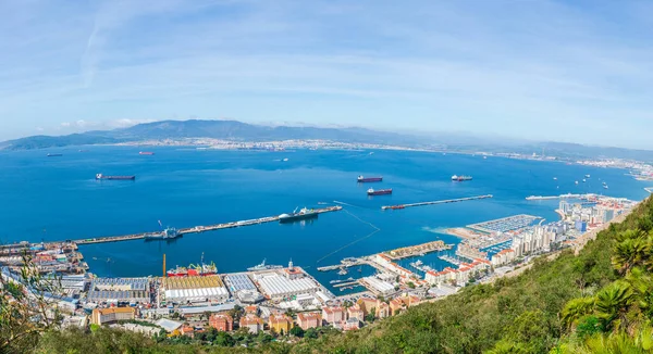 stock image Panoramic  view over Gibraltar - a British Overseas Territory, and Spain across Bay of Gibraltar