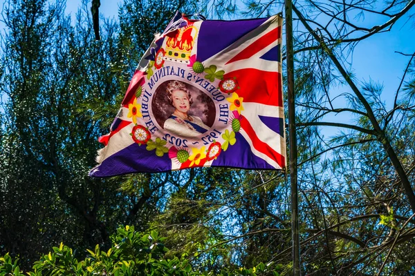 Difunta Bandera Del Jubileo Reina Isabel Gibraltar Rock Reino Unido —  Fotos de Stock