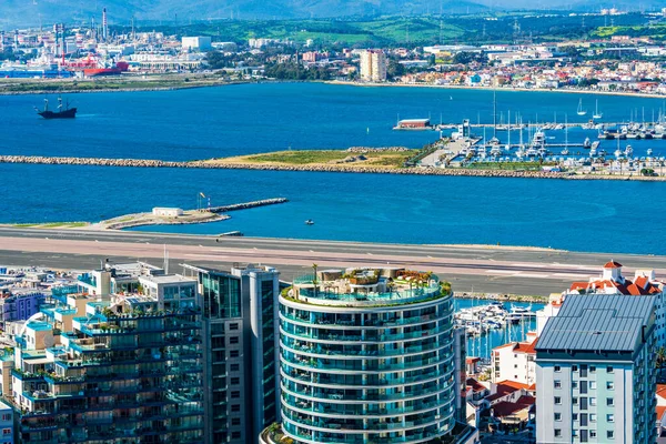 Вид Аеропорт Гібралтару Побіг Іспанське Місто Ліня Концепція Верхнього Року — стокове фото