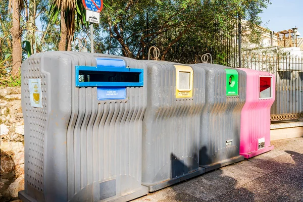 stock image Recycling containers in Gibraltar town, UK