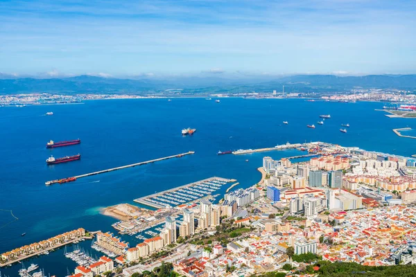 Вид Місто Гібралтар Узбережжя Іспанії Через Гібралтарську Затоку Від Верхньої — стокове фото
