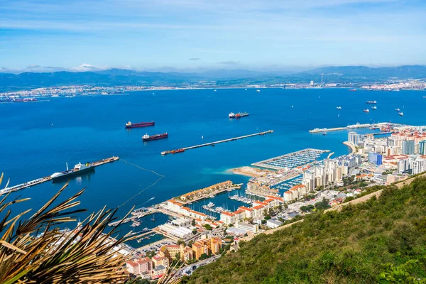 Вид Місто Гібралтар Затоку Гібралтар Верхньої Скелі Велика Британія — стокове фото