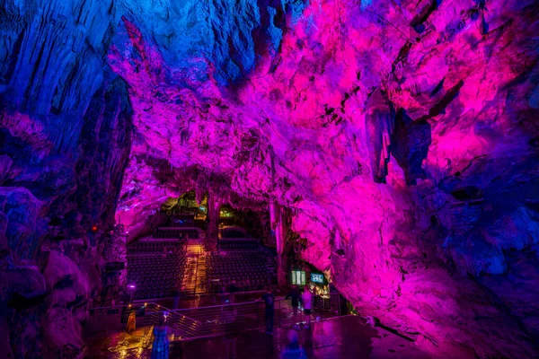 Gibraltar March 2023 Illuminated Natural Underground Rock Formations Michaels Cave — Stock Photo, Image