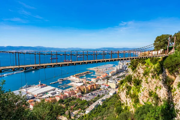 stock image Panoramic view of the Windsor suspension bridge with the Gibraltar town and bay. UK