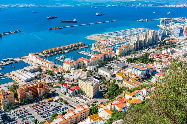 Вид Місто Гібралтар Іспанію Через Гібралтарську Затоку Від Верхньої Скелі — стокове фото