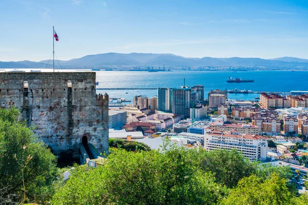 Вид Місто Гібралтар Мурська Вежа Замку Гібралтарська Затока Верхньої Скелі — стокове фото