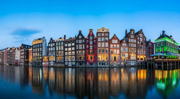 Casas Típicas Holandesas Amsterdã Anoitecer Países Baixos — Fotografia de Stock
