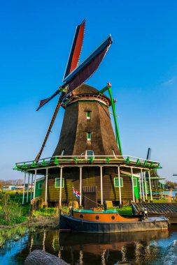 Zaanse Schans yel değirmeni, Zaandam Hollanda 'da Amsterdam yakınlarında