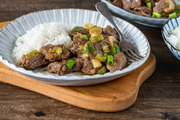 stock image Steak and celery stir fry with rice