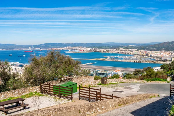 Вид Затоку Гібралтар Іспанське Місто Ліня Концепція Верхньої Скелі Велика — стокове фото