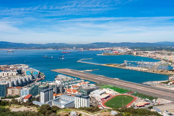 Вид Аеропорт Гібралтару Побіг Іспанське Місто Ліня Концепція Верхнього Року — стокове фото