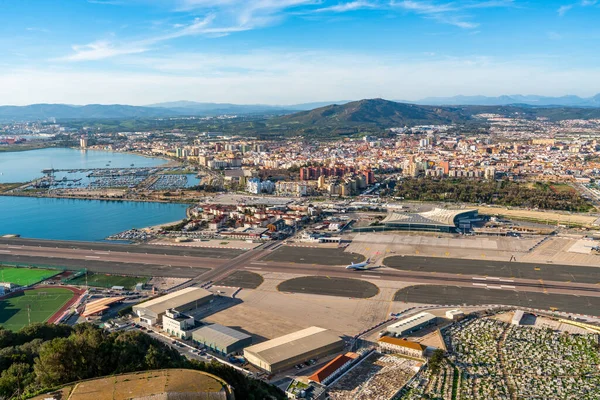 Вид Аеропорт Гібралтар Іспанське Місто Ліня Концепція Верхньої Скелі Велика — стокове фото