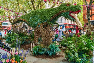 Londra, İngiltere - 24 Mayıs 2023: Chelsea için her yıl düzenlenen çiçek sergisi Chelsea sokaklarını taze çiçeklerden yapılmış nefes kesici görüntülerle donattı.