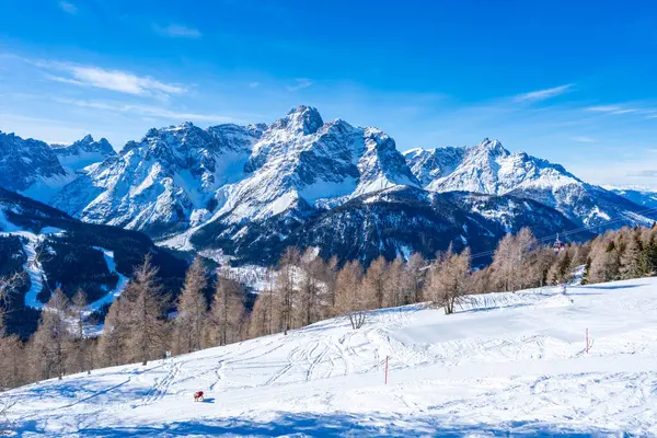 Zimowy Krajobraz Pokrytymi Śniegiem Dolomitami Kronplatz Włochy — Zdjęcie stockowe