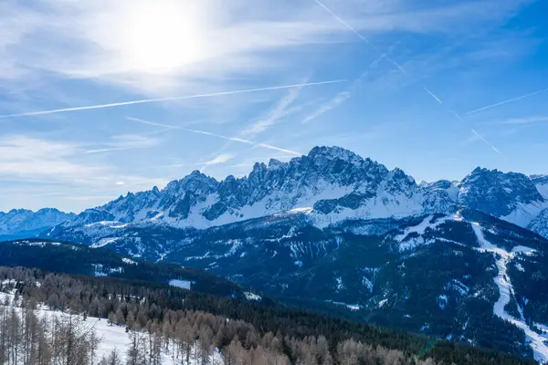 Vinterlandskap Med Snötäckta Dolomiter Kronplatz Italien — Stockfoto
