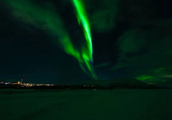 Aurora Borealis Luminile Nordice Deasupra Lacului Înghețat Tornetrask Din Abakan — Fotografie, imagine de stoc
