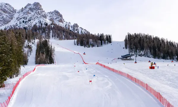 Winter view of slalom ski slope in Kronplatz in Italian Dolomites