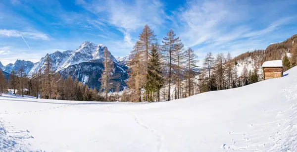 Vedere Panoramică Largă Peisajului Iarnă Dolomiți Acoperiți Zăpadă Kronplatz Italia Imagini stoc fără drepturi de autor