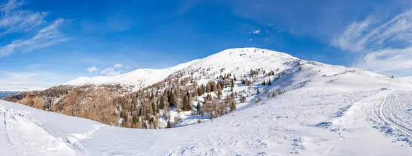 Weitwinkeliger Blick Auf Die Winterlandschaft Der Italienischen Dolomiten Kronplatz Stockbild
