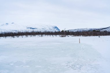 Abisko Ulusal Parkı, Abisko, İsveç 'te kış manzarası