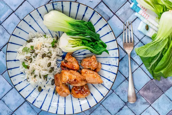 stock image Soy and honey glazed chicken with basmati rice