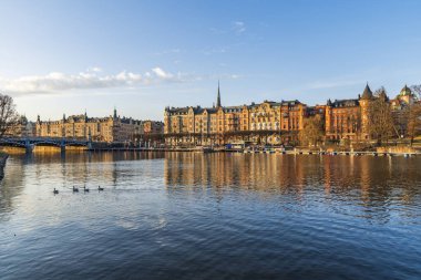 STOKHOLM, SWEDEN - 09 Mart 2025: Stockholm şehir merkezinde uzanan Curgardsbrunnsviken körfezi
