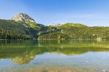 Kuzey Karadağ 'daki Zabljak Belediyesindeki Kara Göl' ün geniş panoramik manzarası