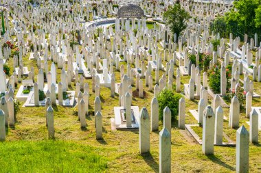 Bosna-Hersek 'in başkenti Saraybosna' daki Alifakovac Mezarlığı manzarası