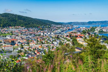 Norveç Ulriken Dağı 'ndan Bergen' in panoramik görüntüsü
