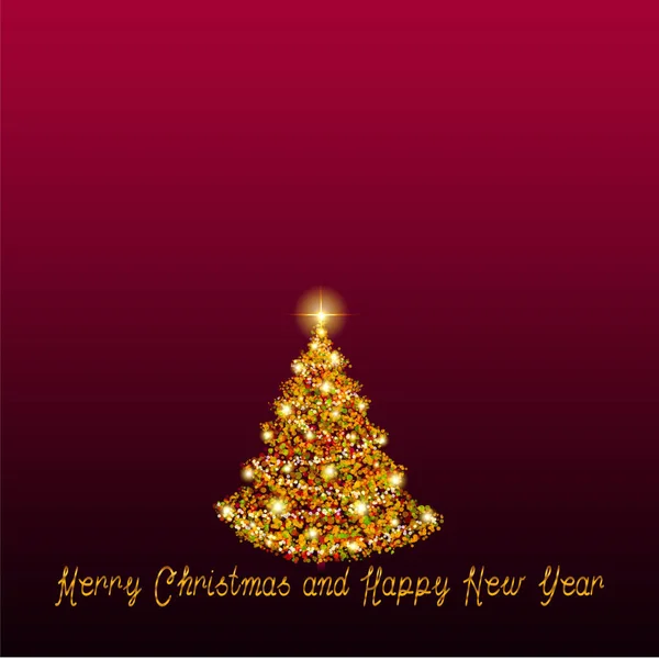 Frohe Weihnachten Text Auf Rotem Hintergrund Und Goldener Tanne — Stockfoto