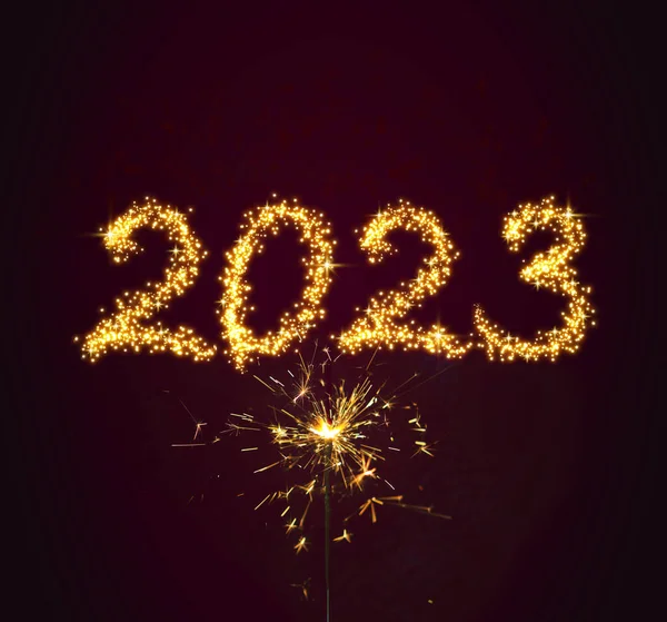 Happy New Year 2023 Golden Numbers Red — Stock Photo, Image