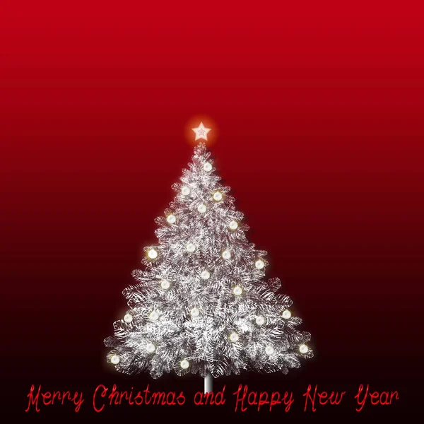 Kırmızı Arkaplan Köknar Ağacı Üzerine Mutlu Noeller Metni — Stok fotoğraf