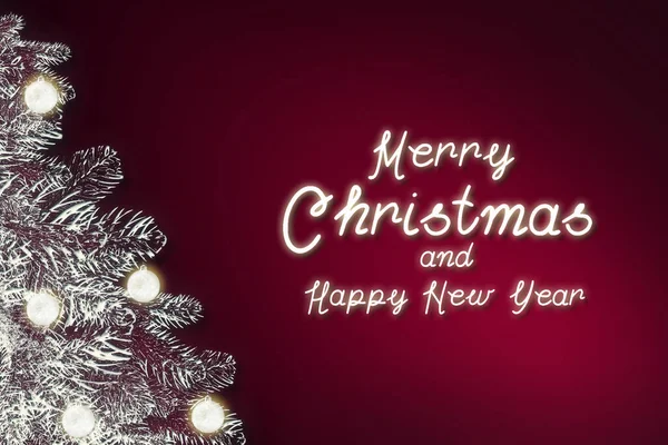 Veselé Vánoce Text Červeném Pozadí Jedle — Stock fotografie
