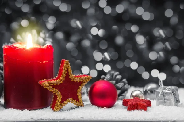 Christmas Background Burning Candle Decorated Christmas Tree — Stock Photo, Image