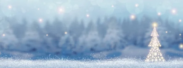 Joulukuusi Valot Talvella Metsässä Joulukortti — kuvapankkivalokuva