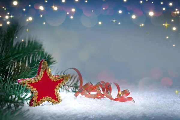 Рождество Фон Красной Звездой Белом Снегу — стоковое фото