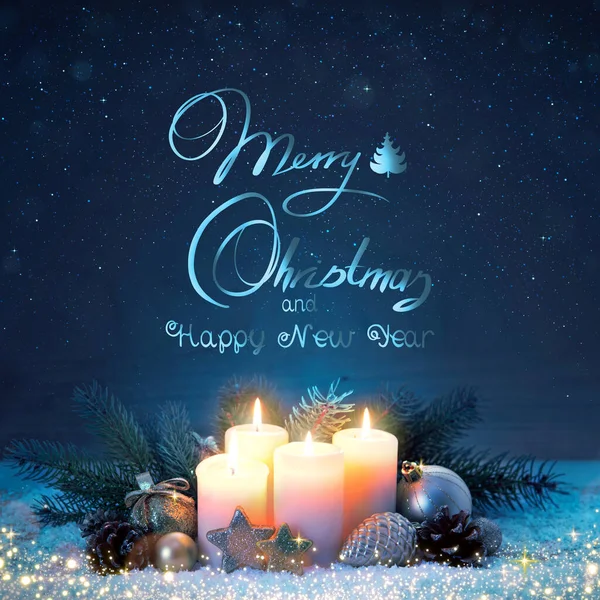 Decoración Oro Navidad Cuatro Velas Blancas Adviento — Foto de Stock