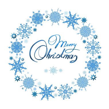 Beyaz üzerine izole kar taneleri ile tatil çelengi.