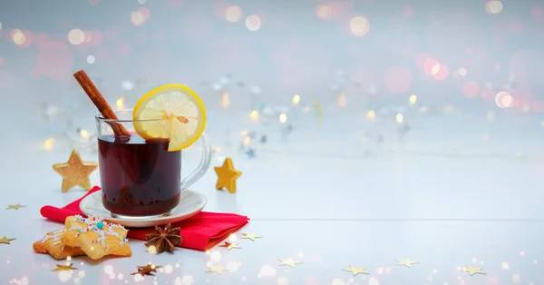 Weihnachten Lebkuchen Und Glühwein Isoliert Auf Grauem Hintergrund Ansicht Von — Stockfoto
