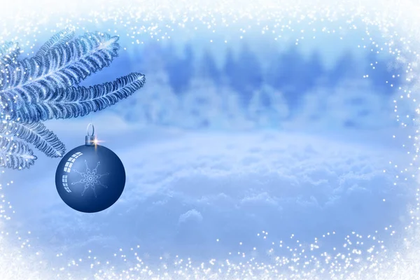 Fir Branch Blue Ball Isolated White Christmas Background — Stock Photo, Image