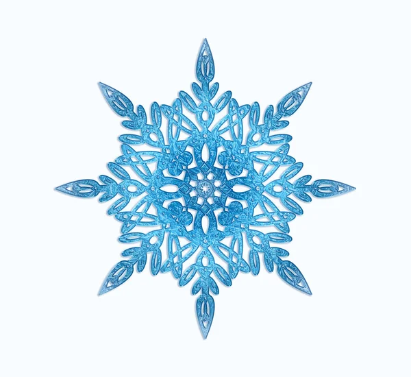 Blå Snöflinga Isolerad Vit Bakgrund — Stockfoto