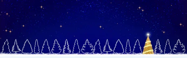 青で隔離されたモミの木とクリスマスの背景 — ストック写真