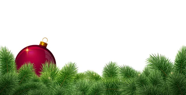 Ramo Abeto Com Bola Vermelha Isolada Branco Fundo Natal — Fotografia de Stock