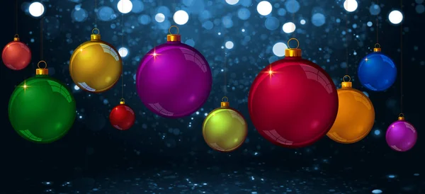Weihnachtskugeln Isoliert Auf Blauem Bokeh Hintergrund — Stockfoto