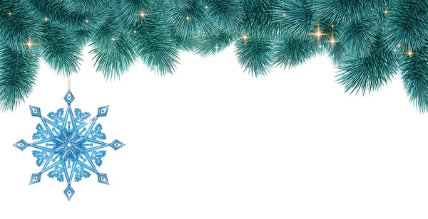 Fir Tak Met Sneeuwvlok Geïsoleerd Wit Kerst Achtergrond — Stockfoto