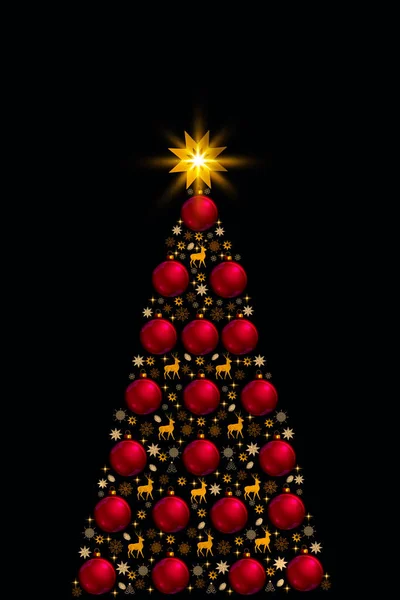 Frohe Weihnachten Hintergrund Mit Bunten Tannenbaum Isoliert Auf Schwarz — Stockfoto